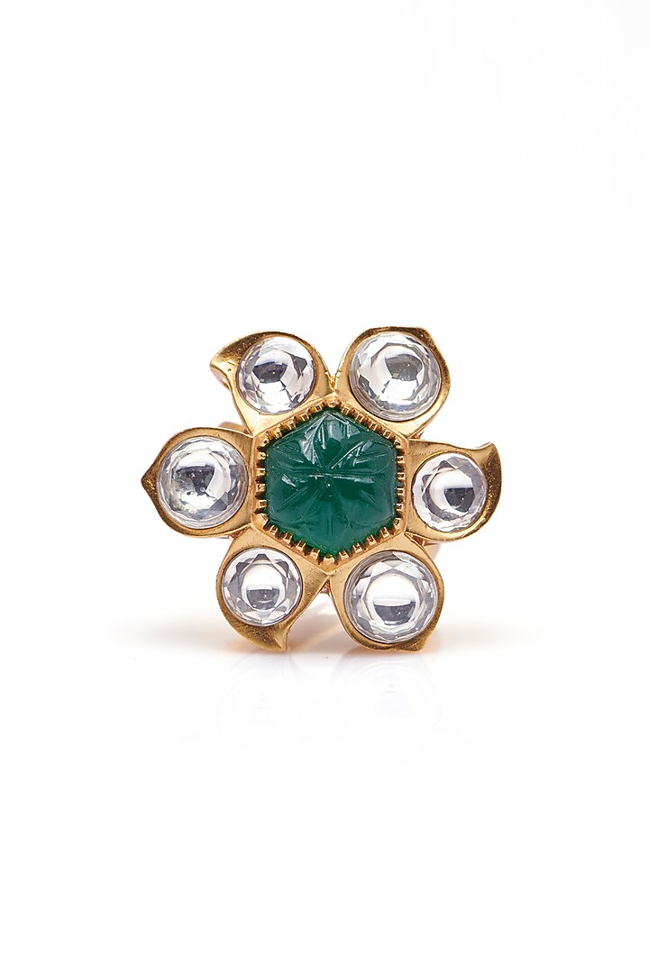 Gold Finish Synthetic Stone Ring by Aulerth X Suneet Varma at Pernia's Pop Up Shop