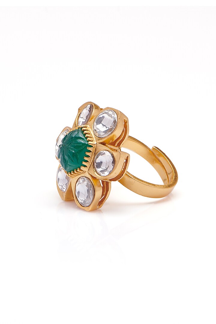 Gold Finish Synthetic Stone Ring by Aulerth X Suneet Varma at Pernia's Pop Up Shop