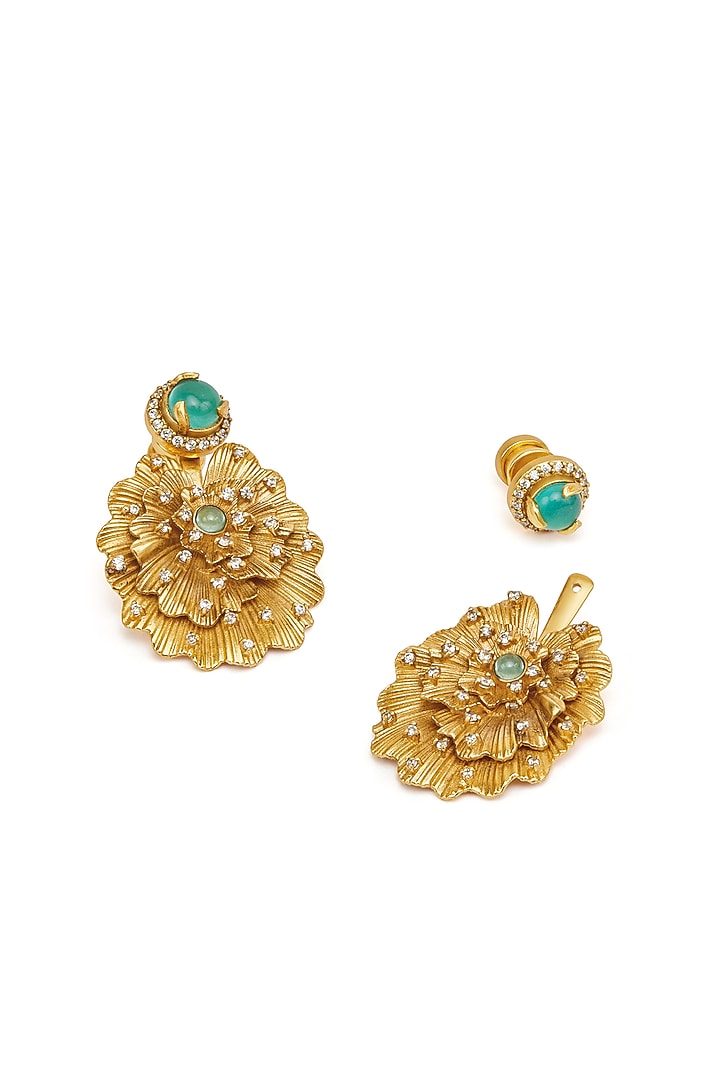 Gold Finish Synthetic Stone Dangler Earrings by Aulerth X Ekaya Banaras at Pernia's Pop Up Shop