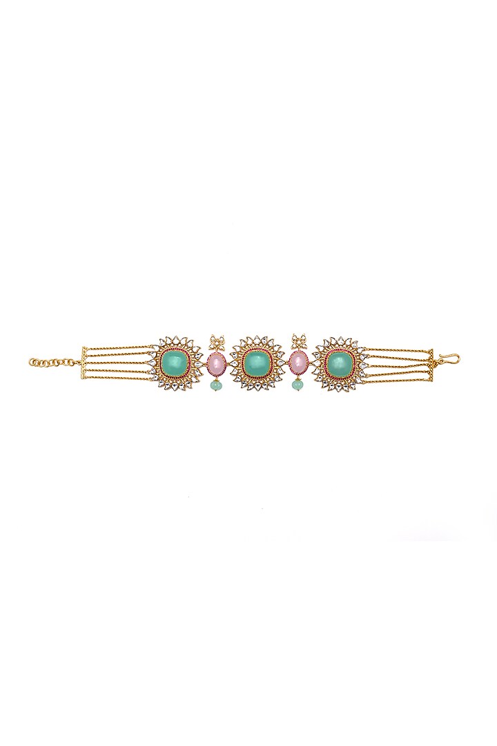 Gold Finish Synthetic Stone Choker Necklace by Aulerth X Tribe Amrapali at Pernia's Pop Up Shop
