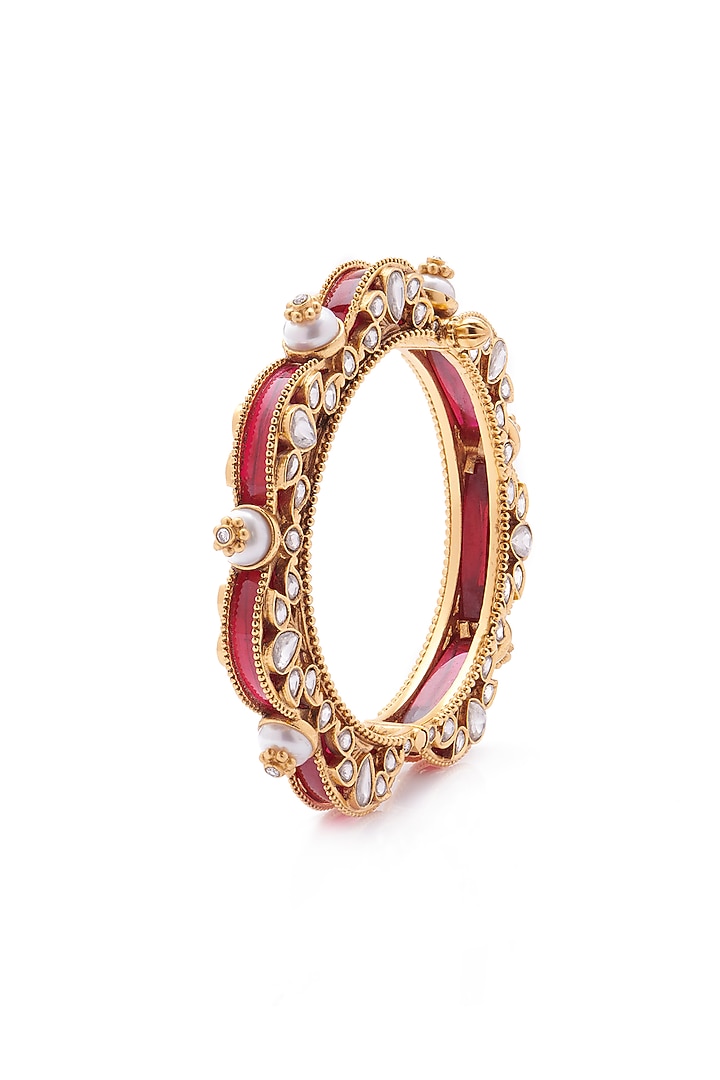 Gold Finish Synthetic Stone Openable Bangle by Aulerth X Tribe Amrapali at Pernia's Pop Up Shop