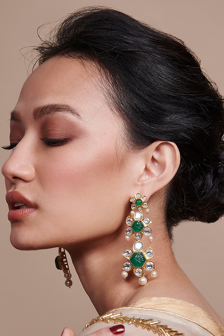 Gold Finish Synthetic Stone Dangler Earrings by Aulerth X Suneet Varma at Pernia's Pop Up Shop