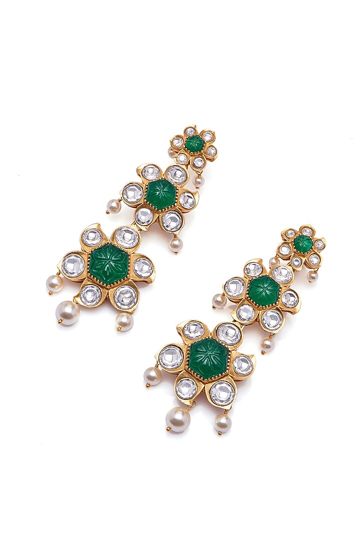 Gold Finish Synthetic Stone Dangler Earrings by Aulerth X Suneet Varma at Pernia's Pop Up Shop