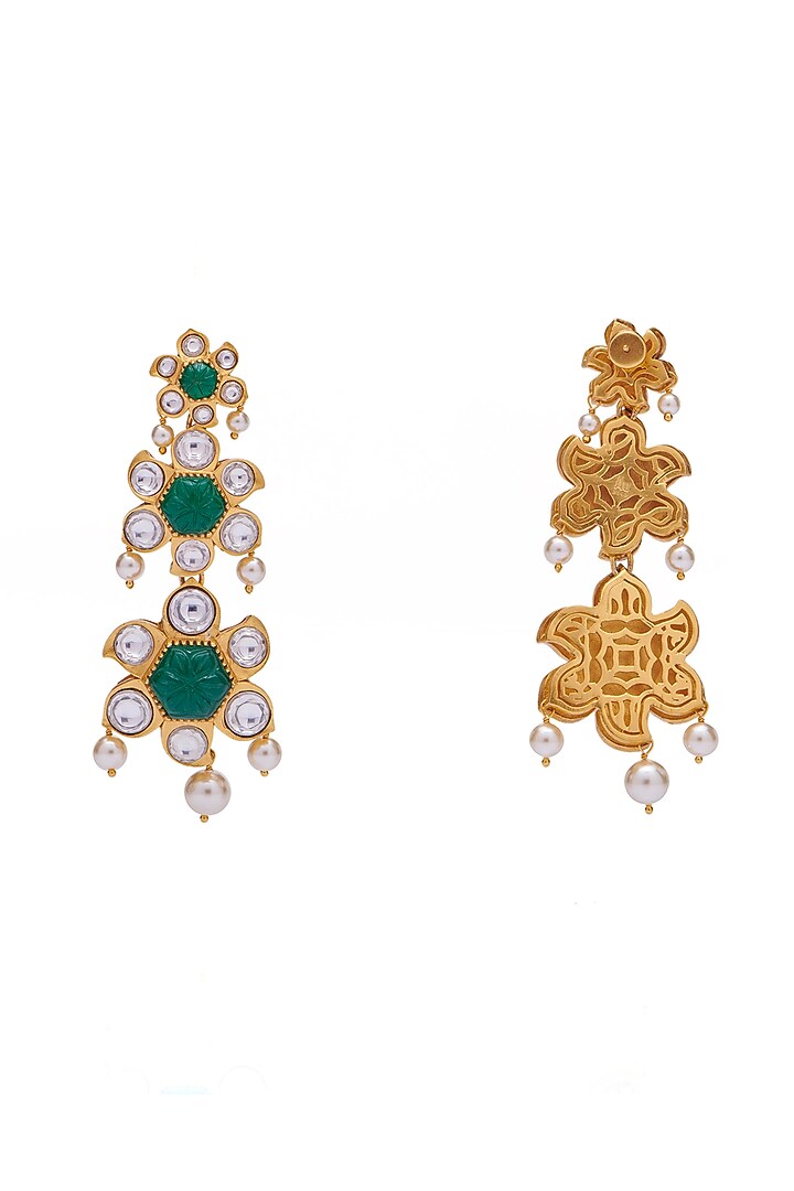 Gold Finish Synthetic Stone Dangler Earrings by Aulerth X Suneet Varma at Pernia's Pop Up Shop