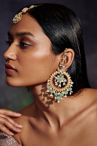 Gold Finish Synthetic Stone Maangtikka by Aulerth X Tribe Amrapali