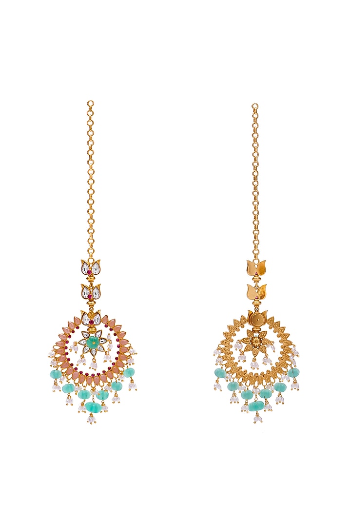 Gold Finish Synthetic Stone Maangtikka by Aulerth X Tribe Amrapali at Pernia's Pop Up Shop