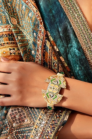 Gold Finish Synthetic Stone Openable Bangle by Aulerth X JJV by JJ Valaya