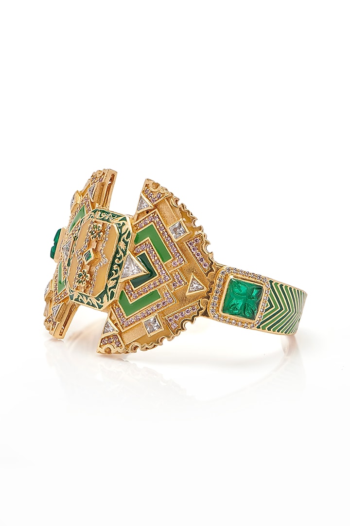Gold Finish Synthetic Stone Openable Bangle by Aulerth X JJV by JJ Valaya at Pernia's Pop Up Shop