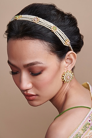 Gold Finish Synthetic Stone Choker Necklace by Aulerth X Suneet Varma