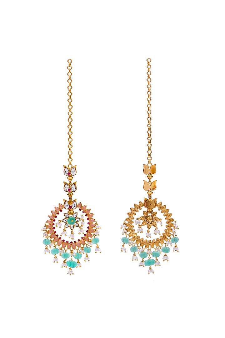 Gold Finish Synthetic Stone Chandbaali Earrings by Aulerth X Tribe Amrapali at Pernia's Pop Up Shop