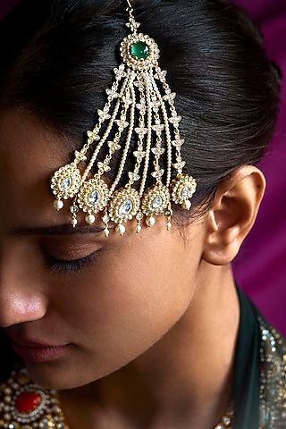 Gold Finish Synthetic Stone Pasa by Aulerth X Suneet Varma