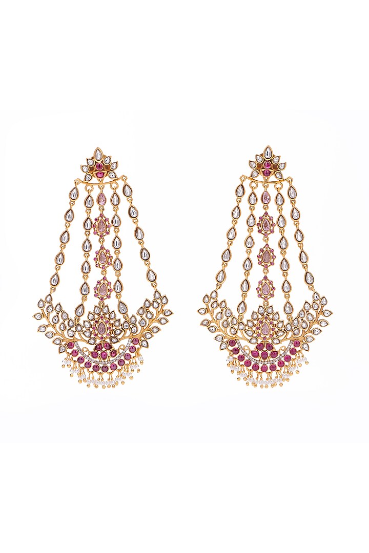 Gold Finish Synthetic Stone Dangler Earrings by Aulerth X Tribe Amrapali at Pernia's Pop Up Shop