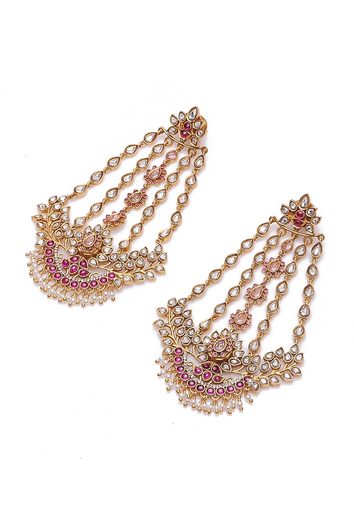 Gold Finish Synthetic Stone Dangler Earrings by Aulerth X Tribe Amrapali at Pernia's Pop Up Shop
