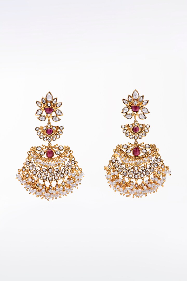 Gold Finish Synthetic Stone Dangler Earrings by Aulerth X Tribe Amrapali at Pernia's Pop Up Shop