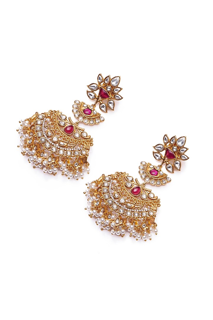 Gold Finish Synthetic Stone Dangler Earrings by Aulerth X Tribe Amrapali at Pernia's Pop Up Shop
