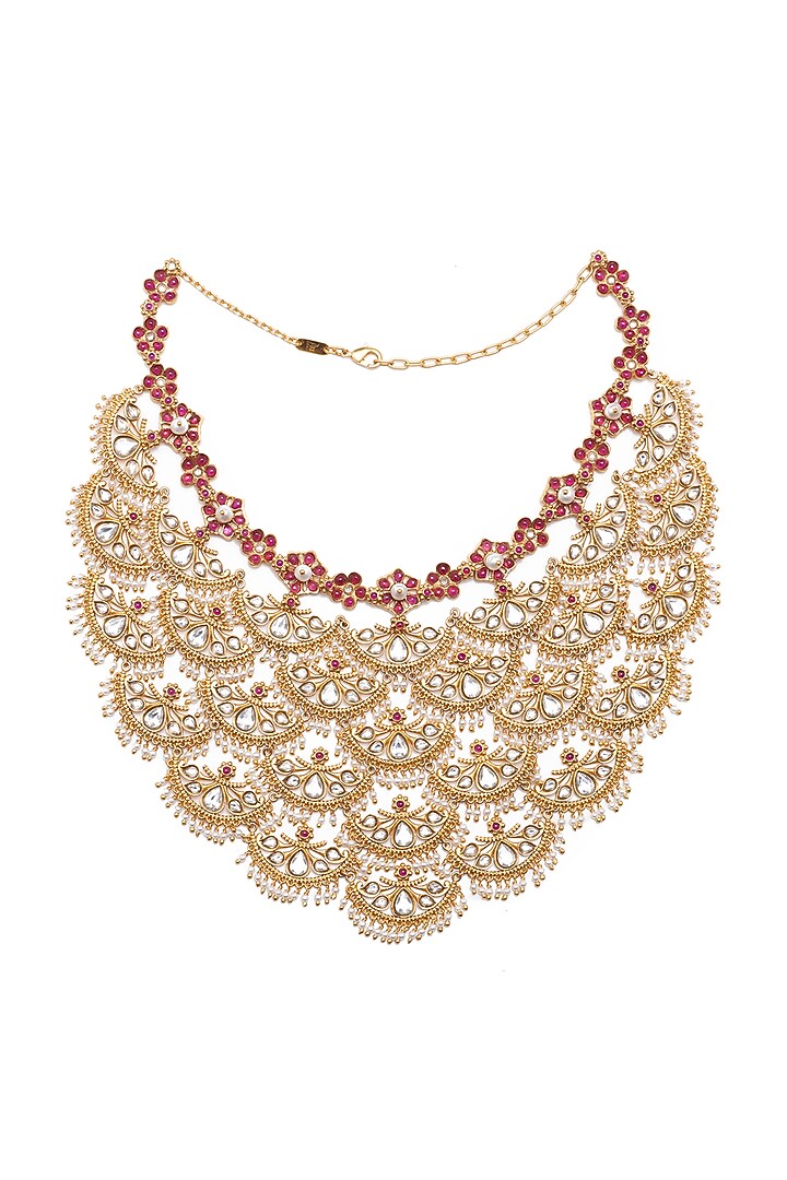 Gold Finish Synthetic Stone Necklace by Aulerth X Tribe Amrapali at Pernia's Pop Up Shop