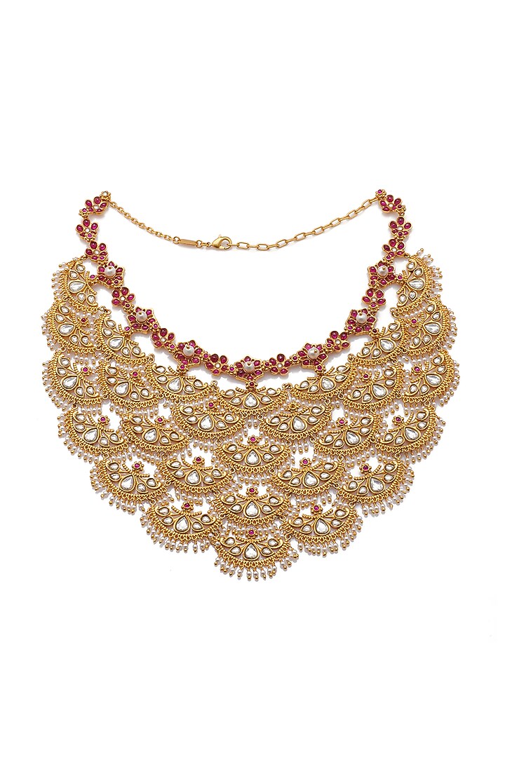 Gold Finish Synthetic Stone Necklace by Aulerth X Tribe Amrapali at Pernia's Pop Up Shop