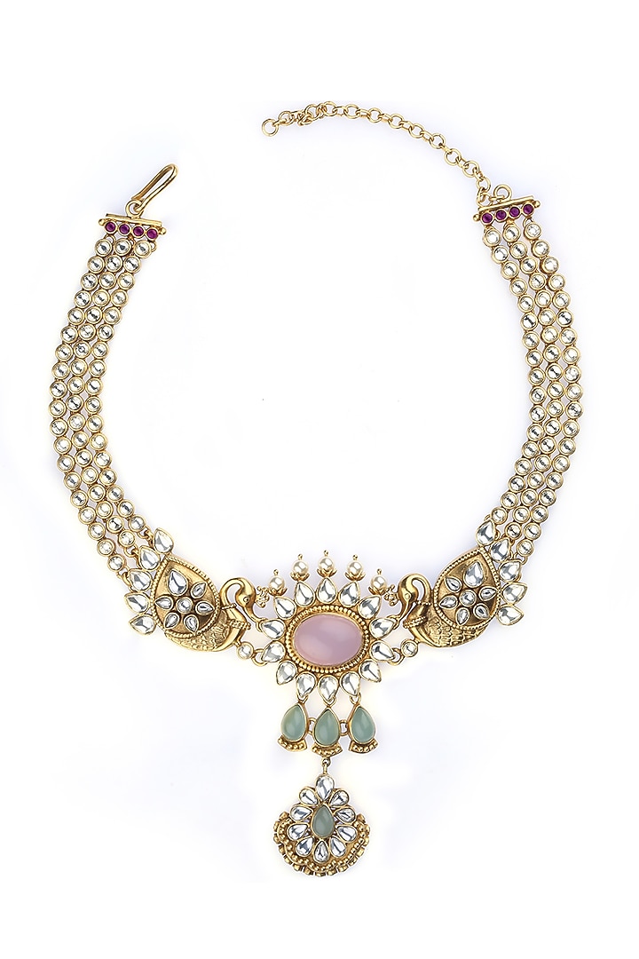 Gold Finish Synthetic Stone Necklace by Aulerth X Tribe Amrapali at Pernia's Pop Up Shop