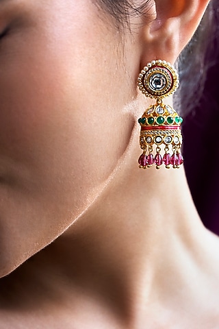 Gold Finish Synthetic Stone Dangler Earrings by Aulerth X Suneet Varma