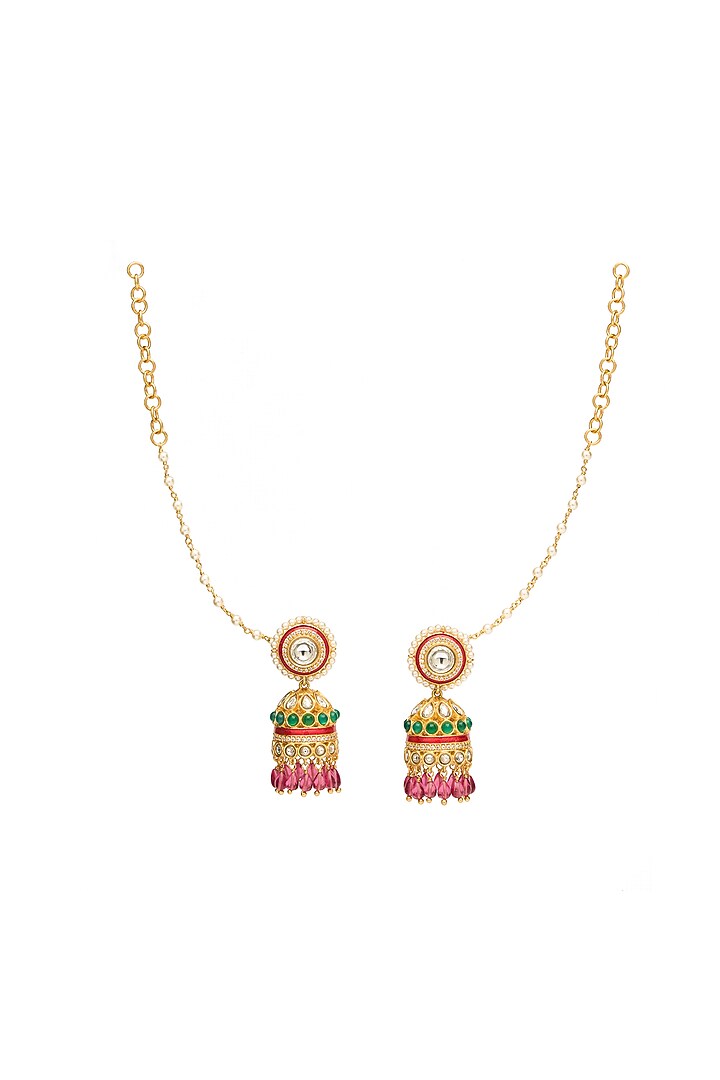 Gold Finish Synthetic Stone Dangler Earrings by Aulerth X Suneet Varma at Pernia's Pop Up Shop