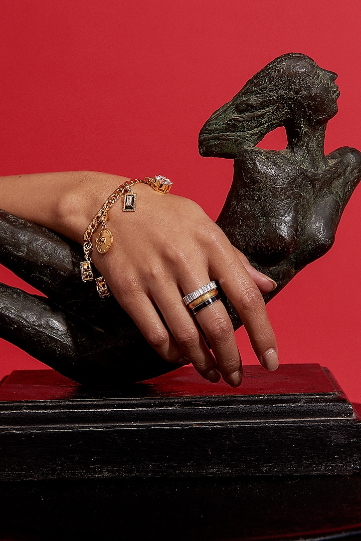 Gold Plated Morning Star Stone Enameled Charm Bracelet by Aulerth X Shivan & Narresh