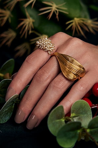 Gold Plated Opaline Double Motif Ring by Aulerth X Ekaya Banaras