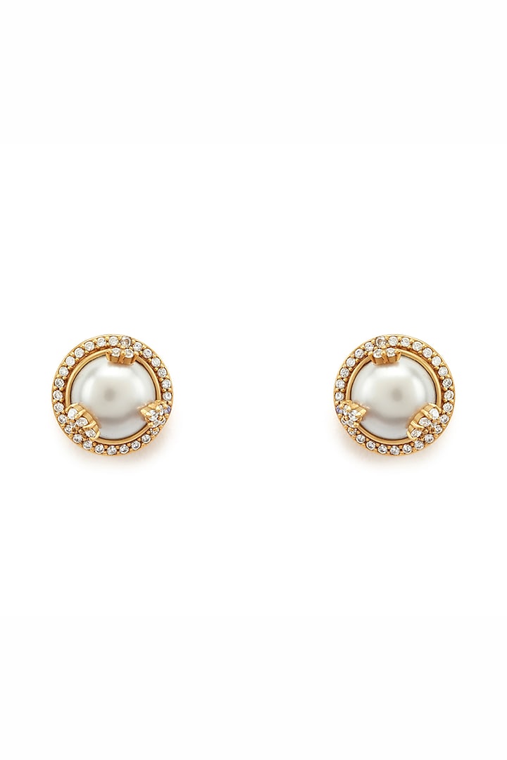 Gold Plated Morning Star Stone & Pearl Opaline Stud Earrings by Aulerth X Ekaya Banaras
