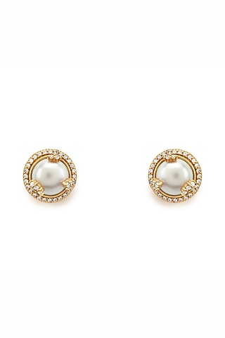Gold Plated Morning Star Stone & Pearl Opaline Stud Earrings by Aulerth X Ekaya Banaras
