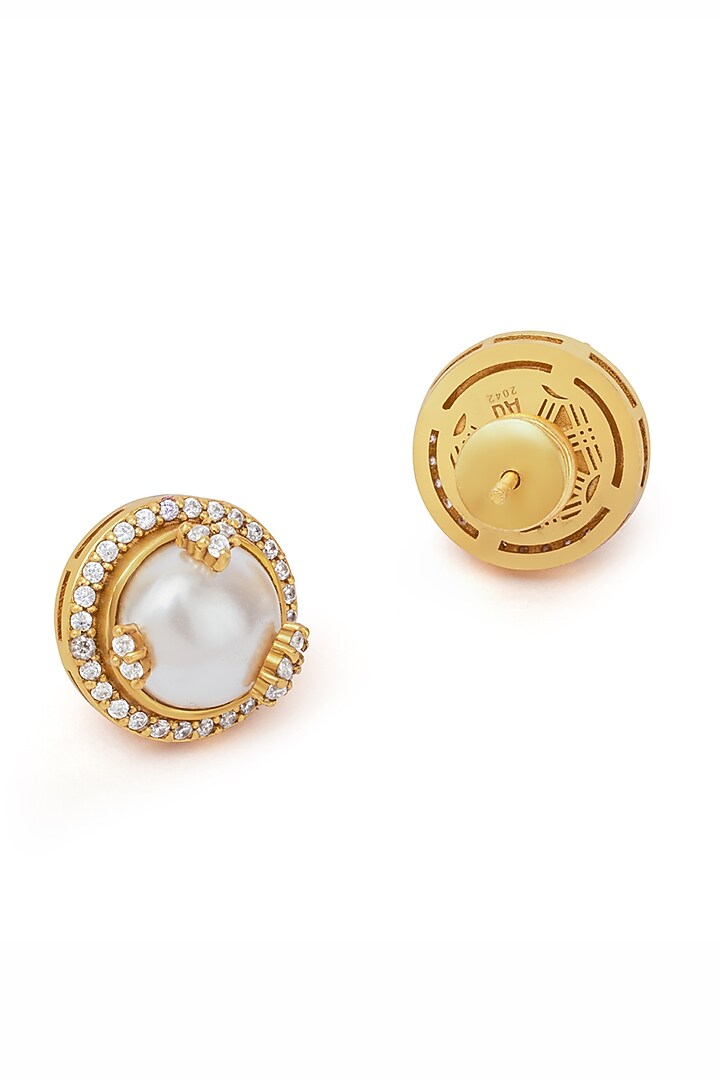 Gold Plated Morning Star Stone & Pearl Opaline Stud Earrings by Aulerth X Ekaya Banaras at Pernia's Pop Up Shop