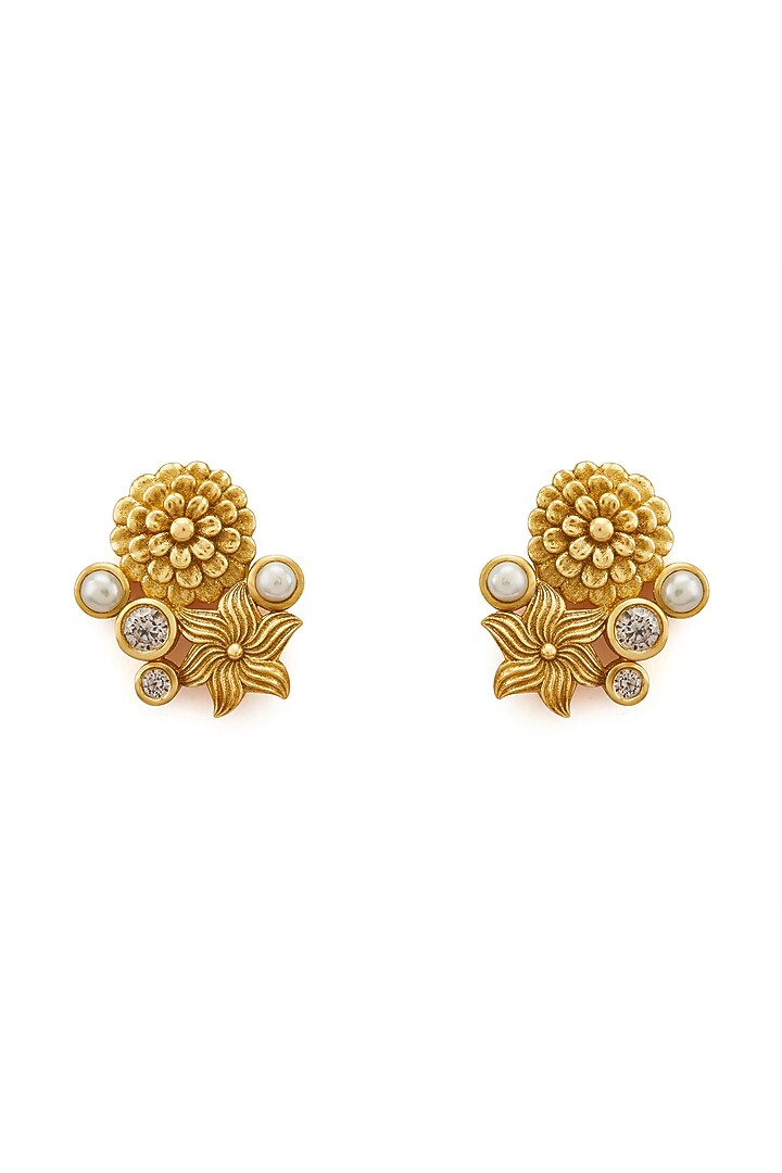 Gold Plated Morning Star & Floral Motif Opaline Dangler Earrings by Aulerth X Ekaya Banaras at Pernia's Pop Up Shop