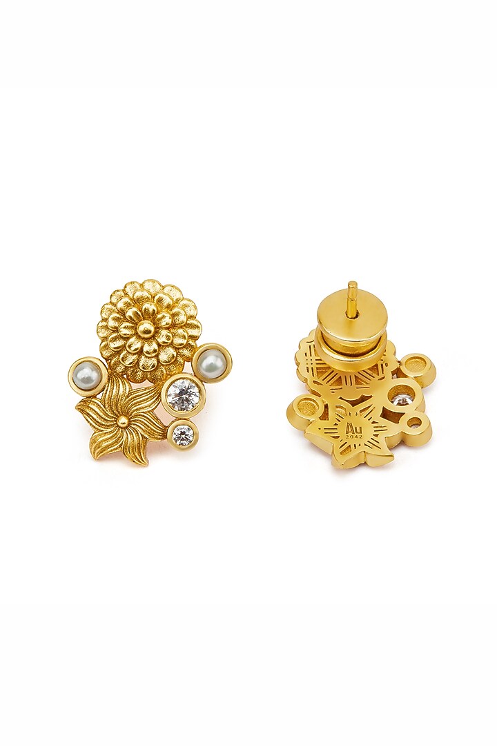Gold Plated Morning Star & Floral Motif Opaline Dangler Earrings by Aulerth X Ekaya Banaras at Pernia's Pop Up Shop