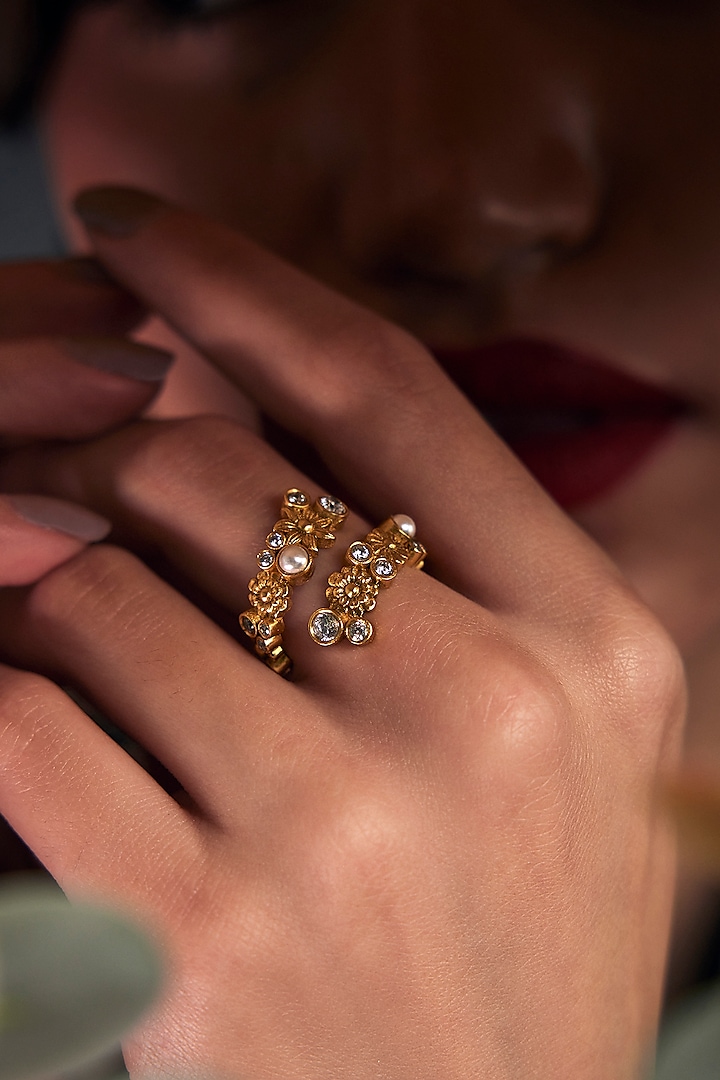 Gold Plated Morning Star & Pastel Plum Stone Opaline Ring by Aulerth X Ekaya Banaras