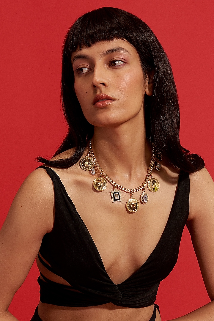 Gold Plated Enameled Choker Necklace by Aulerth X Shivan & Narresh