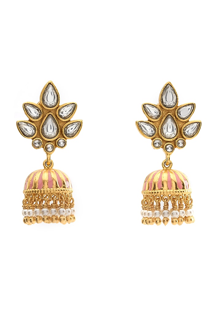 Gold Plated Kundan Polki Jhumka Earrings by Aulerth X Tribe