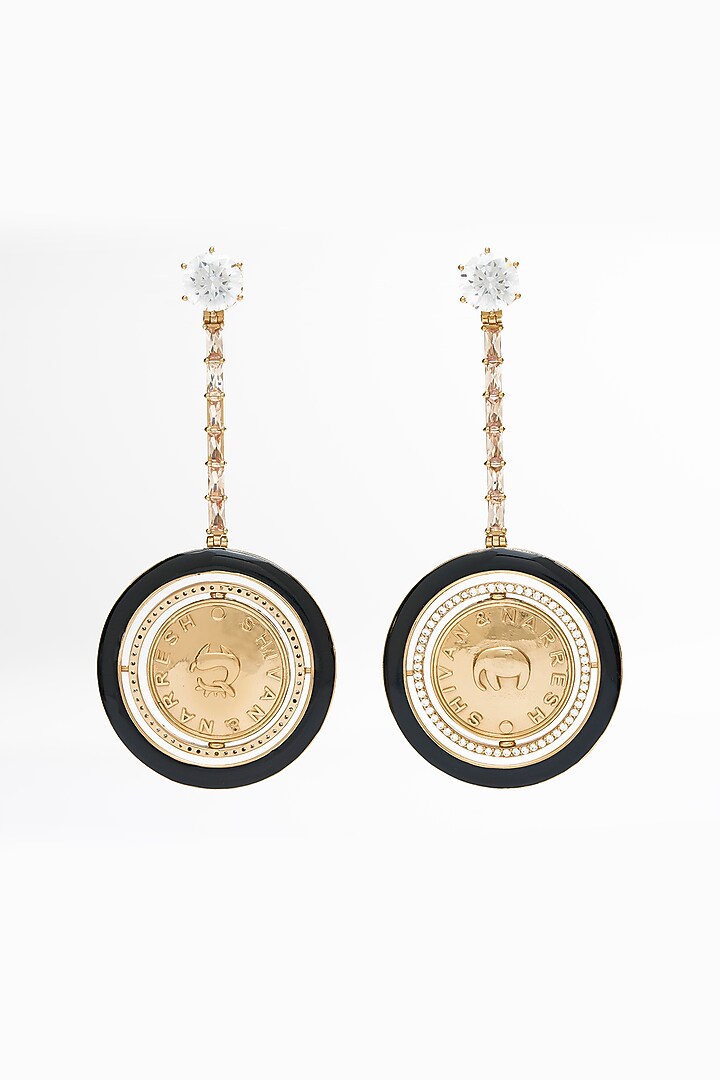 Gold Plated Morning Star & Champagne Stone Enameled Dangler Earrings by Aulerth X Shivan & Narresh at Pernia's Pop Up Shop