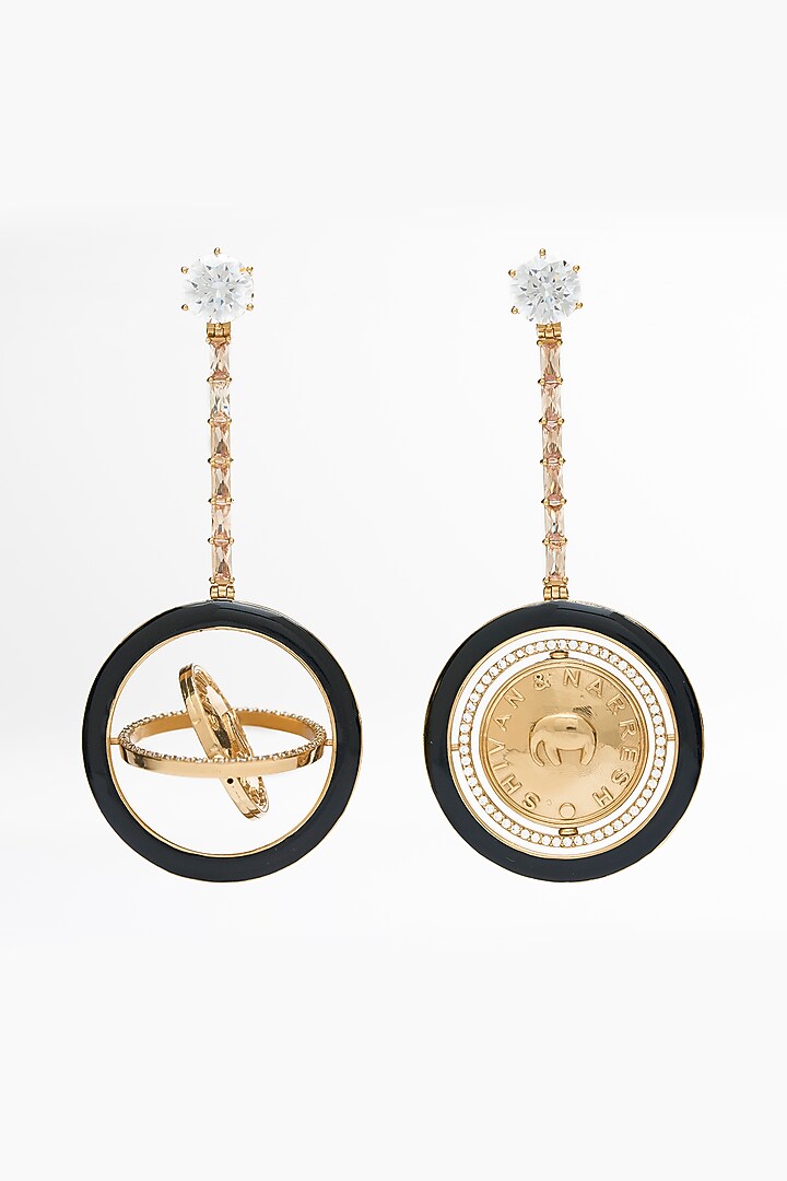Gold Plated Morning Star & Champagne Stone Enameled Dangler Earrings by Aulerth X Shivan & Narresh at Pernia's Pop Up Shop
