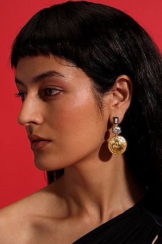 Gold Plated Morning Star Enameled Dangler Earrings by Aulerth X Shivan & Narresh