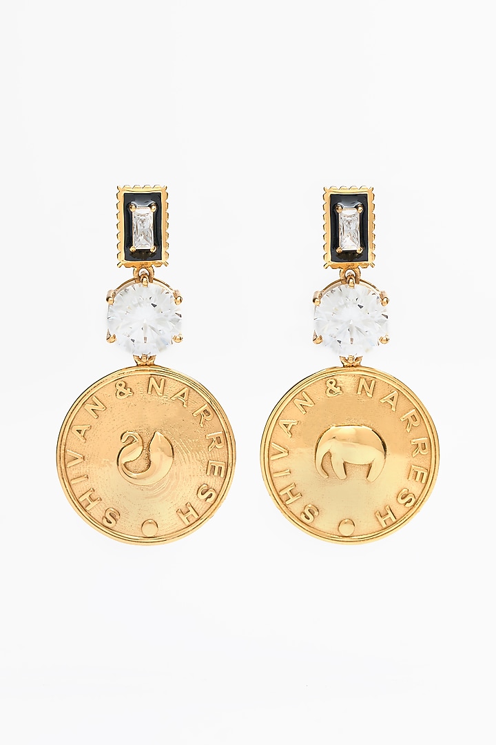 Gold Plated Morning Star Enameled Dangler Earrings by Aulerth X Shivan & Narresh at Pernia's Pop Up Shop