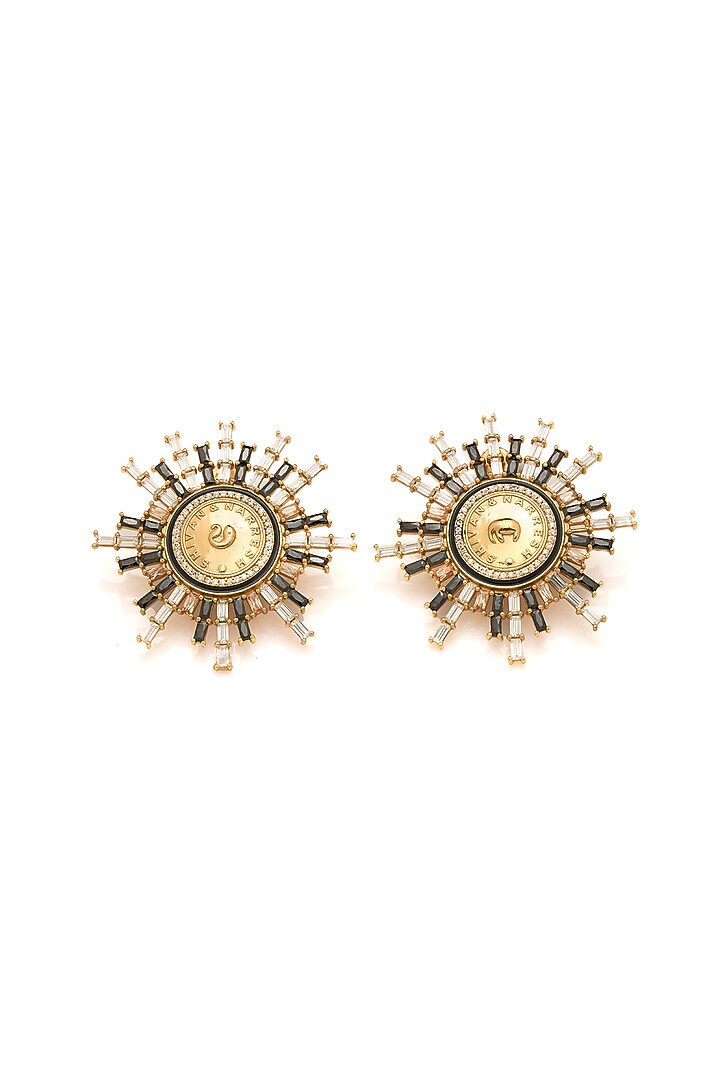 Gold Plated Morning Star & Champagne Stone Enameled Dangler Earrings by Aulerth X Shivan & Narresh at Pernia's Pop Up Shop