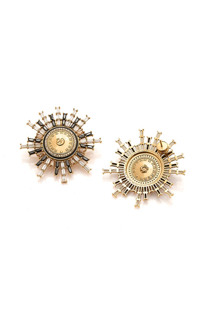 Gold Plated Morning Star & Champagne Stone Enameled Dangler Earrings by Aulerth X Shivan & Narresh at Pernia's Pop Up Shop
