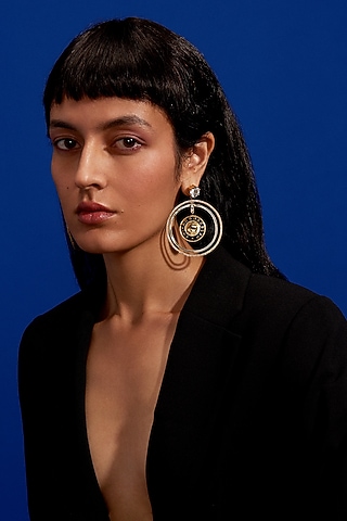Gold Plated Morning Star Enameled Dangler Earrings by Aulerth X Shivan & Narresh