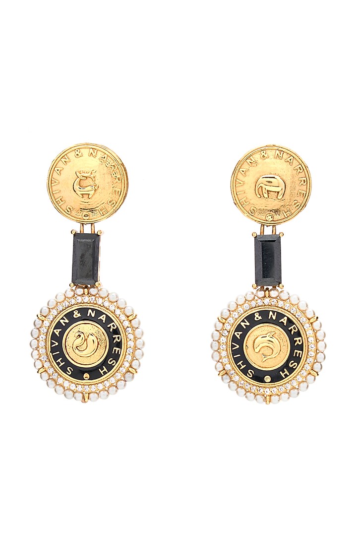 Gold Plated Morning Star & Pastel Plum Enameled Dangler Earrings by Aulerth X Shivan & Narresh at Pernia's Pop Up Shop