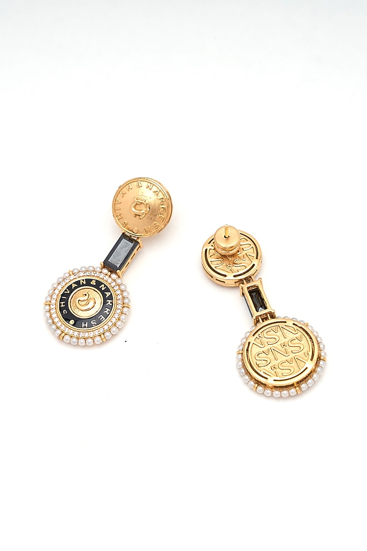 Gold Plated Morning Star & Pastel Plum Enameled Dangler Earrings by Aulerth X Shivan & Narresh at Pernia's Pop Up Shop
