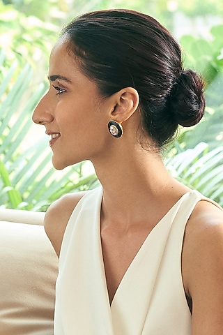 Gold Plated Morning Star Enameled Stud Earrings by Aulerth X Shivan & Narresh
