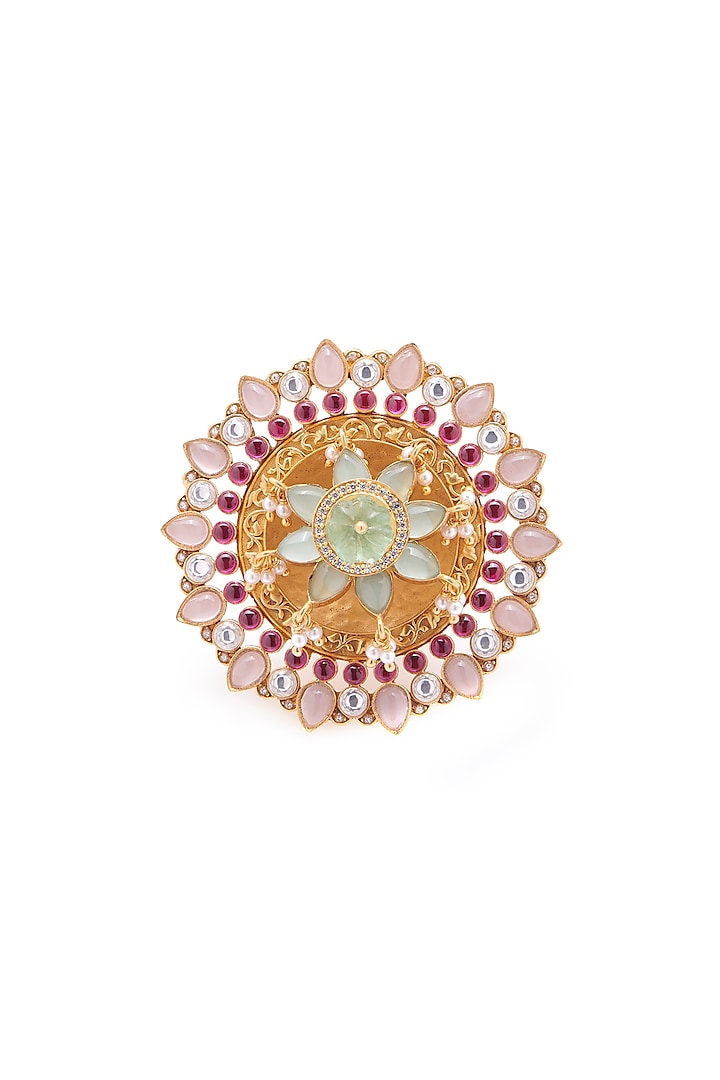 Gold Plated 20 Carat Multi-Colored Stone Floral Ring by Aulerth X Tribe Amrapali at Pernia's Pop Up Shop