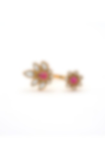 Gold Plated Lush Crimson Stone Floral Ring by Aulerth X Tribe Amrapali at Pernia's Pop Up Shop