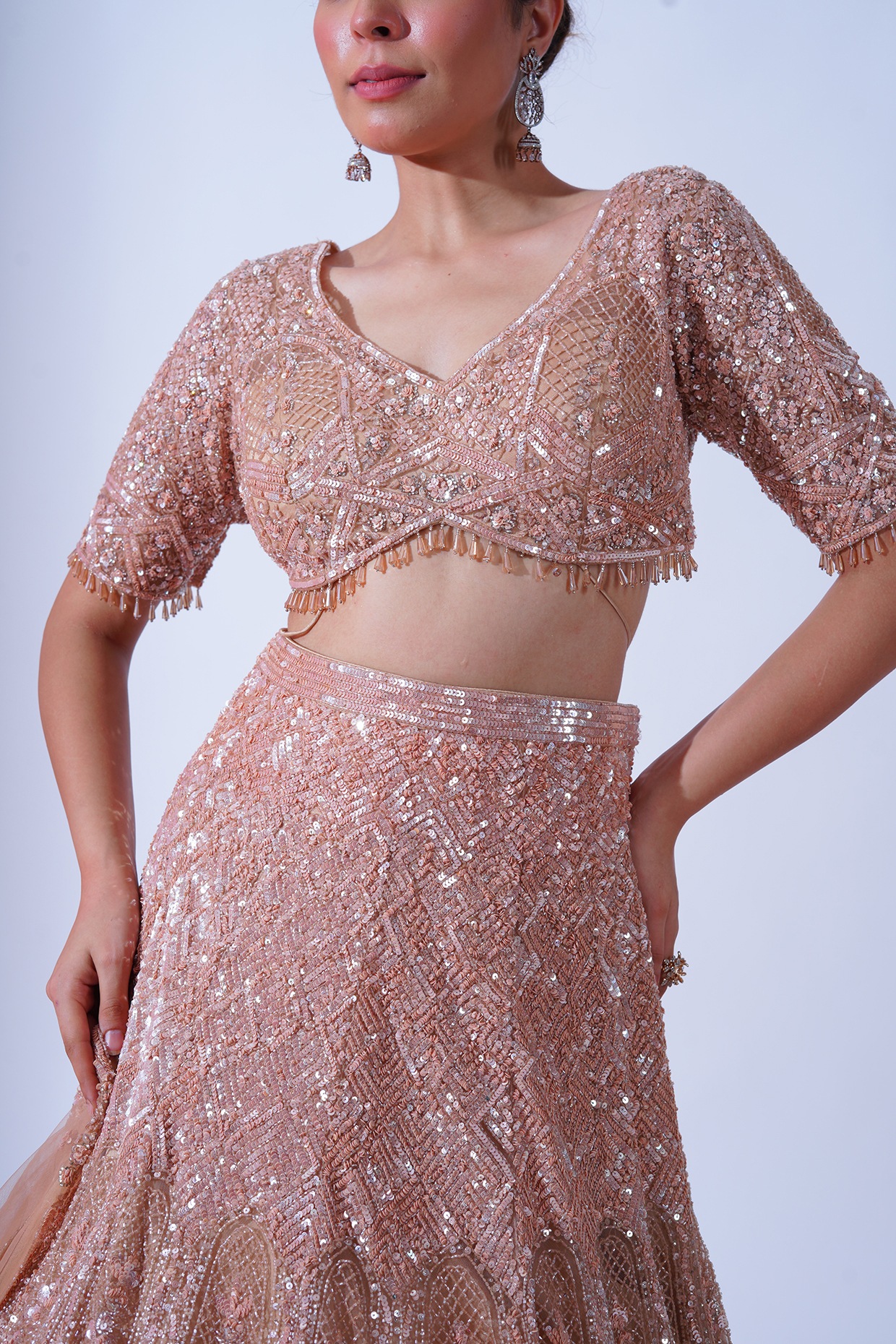 PEACH SURPRISE ,SELFIE KURTIZ HEAVY PEACH COLOR BRIDAL LEHENGA WITH SI –  www.soosi.co.in