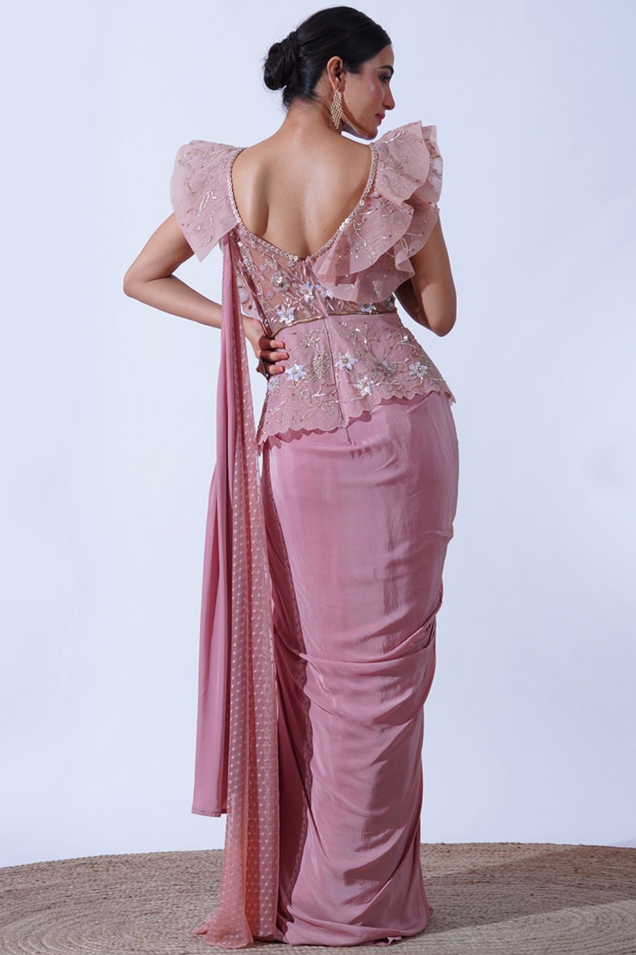 Graceful Onion pink Sequins & Thread Anarkali Gown with Matching Dupatta.