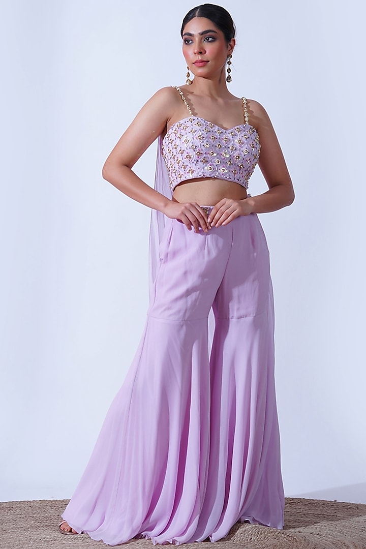 Lilac Georgette Palazzo Pant Set by Aurouss