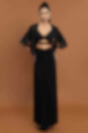 Black Jersey & Tulle Draped Skirt Set by Aurouss at Pernia's Pop Up Shop